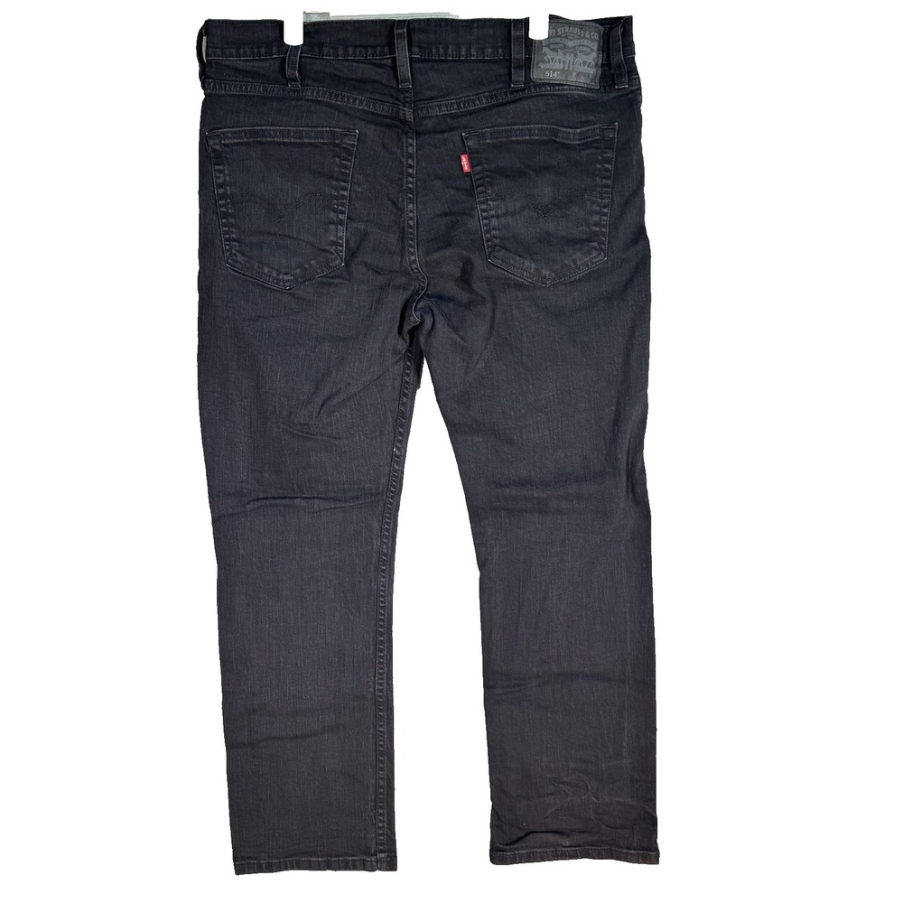 Levis 514 Jeans Mens 38x30 Black Straight Fit Stretch Denim Classic Red Tab - Picture 2 of 8